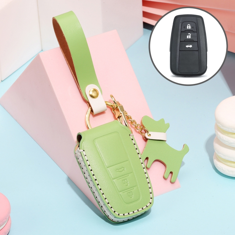 

Hallmo Car Female Style Cowhide Leather Key Protective Cover for Toyota (Grass Green)