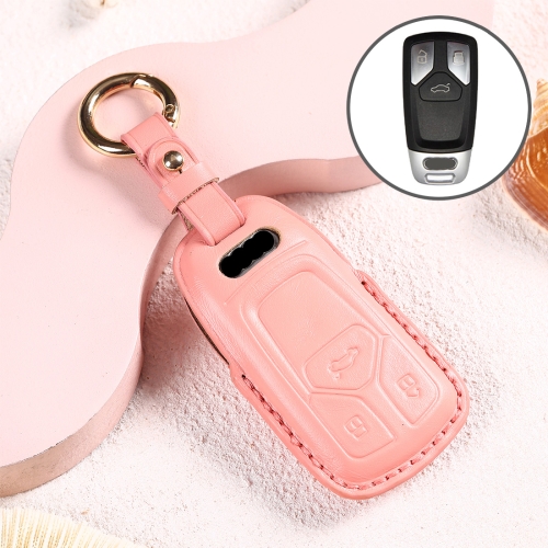 

Car Female Style Cowhide Leather Key Protective Cover for Audi, A Type without Bow (Pink)