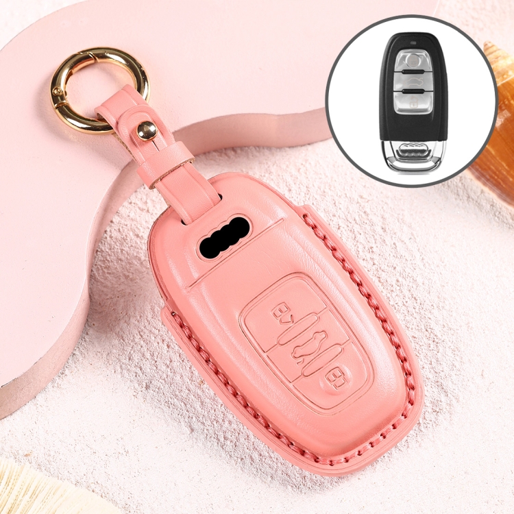 

Car Female Style Cowhide Leather Key Protective Cover for Audi, B Type without Bow (Pink)