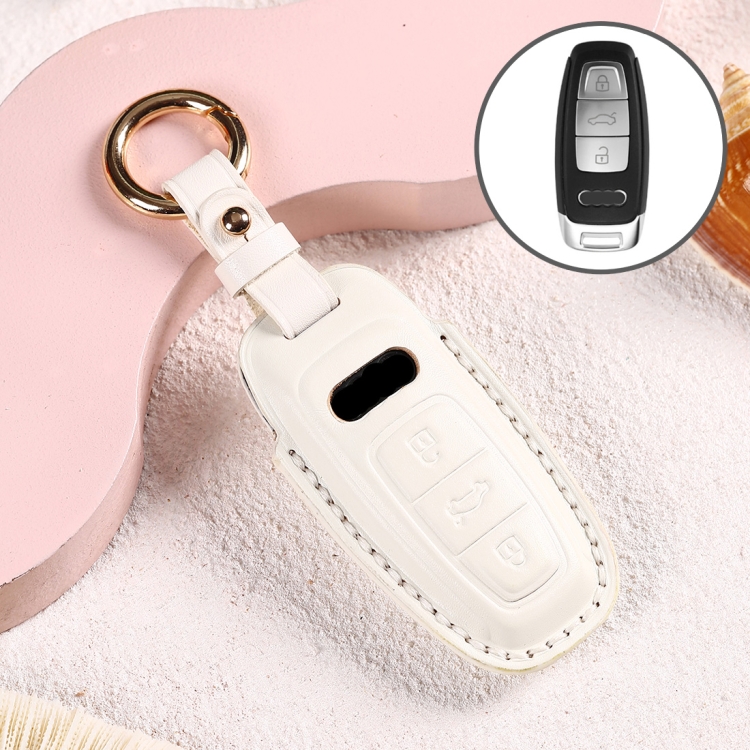 

Car Female Style Cowhide Leather Key Protective Cover for Audi, C Type without Bow (White)
