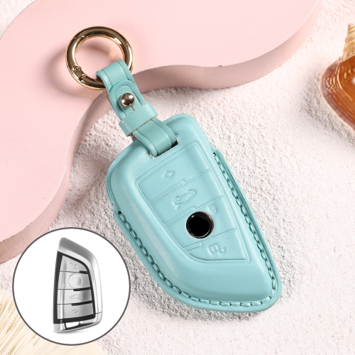 

Car Female Style Cowhide Leather Key Protective Cover for BMW, B Type Blade without Bow (Lake Blue)