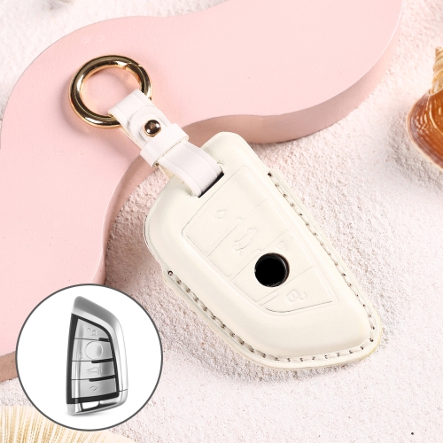 

Car Female Style Cowhide Leather Key Protective Cover for BMW, B Type Blade without Bow (White)