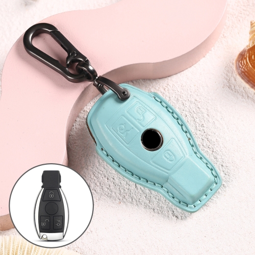 

Car Female Style Cowhide Leather Key Protective Cover for Mercedes-Benz, A Type without Bow (Lake Blue)