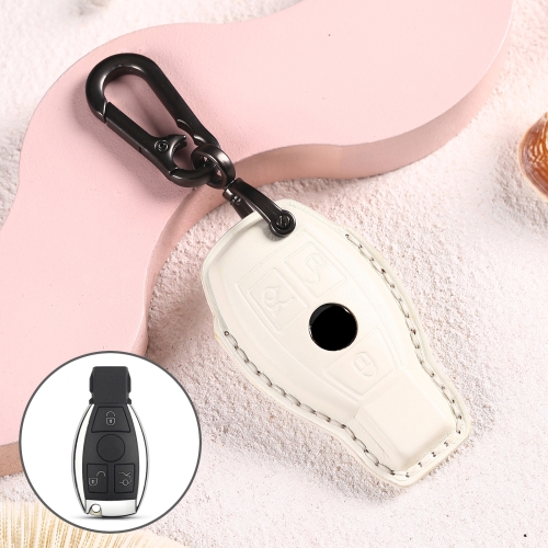 

Car Female Style Cowhide Leather Key Protective Cover for Mercedes-Benz, A Type without Bow (White)