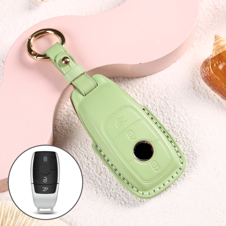 

Car Female Style Cowhide Leather Key Protective Cover for Mercedes-Benz, B Type without Bow (Grass Green)