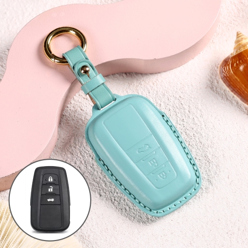 

Car Female Style Cowhide Leather Key Protective Cover for Toyota 3-button 2018, without Bow (Lake Blue)