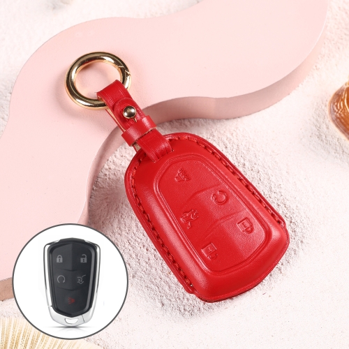 

Car Female Style Cowhide Leather Key Protective Cover for Cadillac 5-button, without Bow(Red)