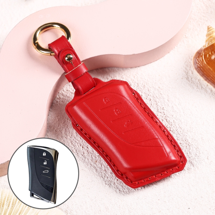 

Car Female Style Cowhide Leather Key Protective Cover for Lexus, without Bow (Red)