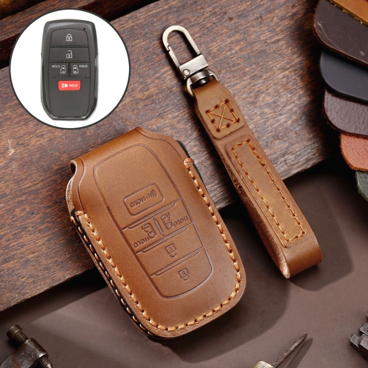 

Hallmo Car Genuine Leather Key Protective Cover for Toyota Sienna 5-button (Brown)