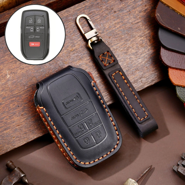 

Hallmo Car Genuine Leather Key Protective Cover for Toyota Sienna 6-button (Black)