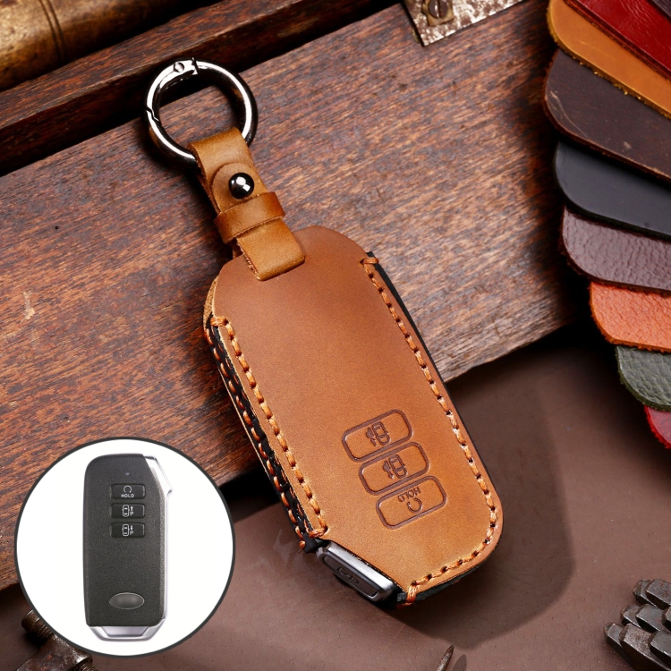 

Hallmo Car Cowhide Leather Key Protective Cover for KIA (Brown)