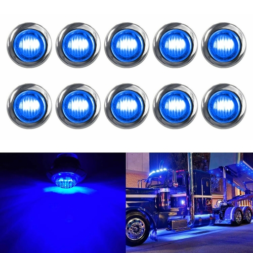 

10 PCS MK-118 3/4 inch Metal Frame Car / Truck 3LEDs Side Marker Indicator Lights Bulb Lamp (Blue Light)