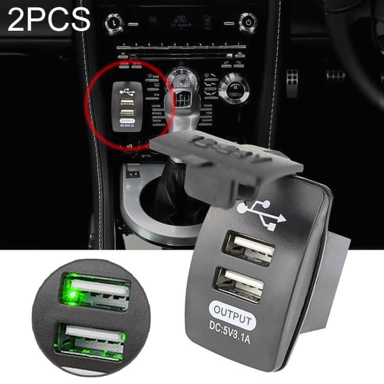 

2 PCS Switch Type Dual USB 3.1A Car Charger 12-24V (Green Light)