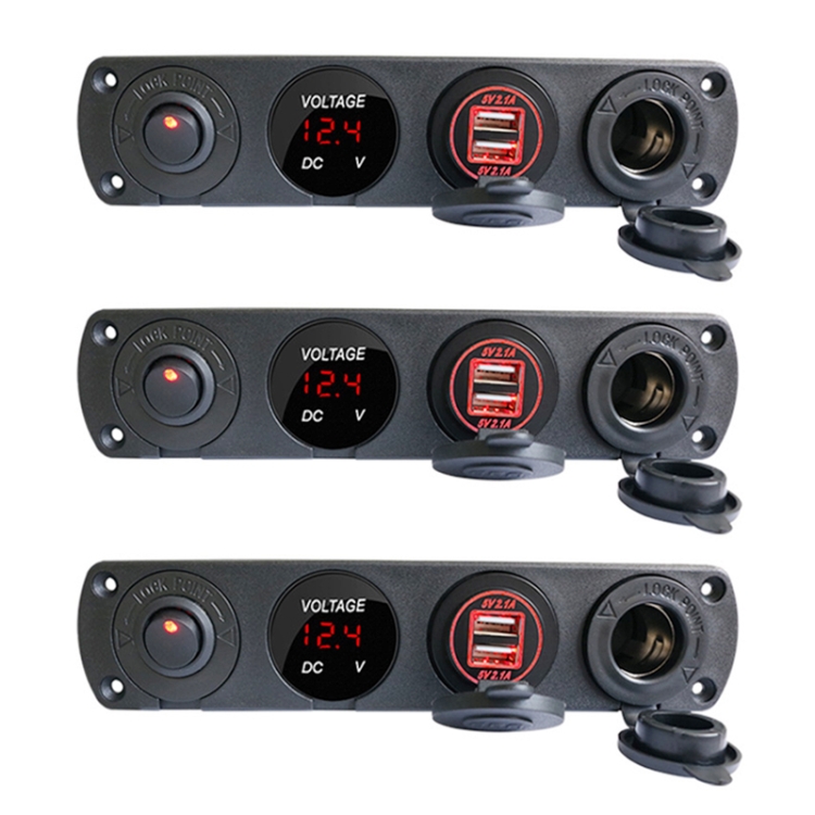 

3 PCS 4-hole Panel Combination Switch Dual USB 4.2A Power Plug with Voltmeter (Red Light)