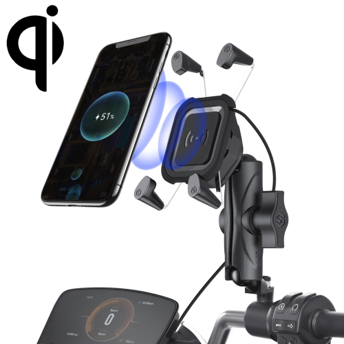 

ZH-1558B2 Motorcycle Rear Mirror X-shape Aluminum Alloy Qi Wireless Charging Phone Holder