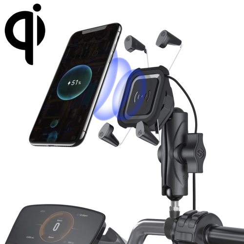 

ZH-1558C2 Motorcycle M8 Ball Joint X-shape Aluminum Alloy Qi Wireless Charging Phone Holder