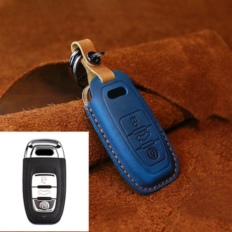 

For Audi Series Car Cowhide Leather Key Protective Cover Key Case, B Version 2011-2018 (Blue)