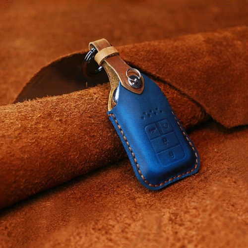 

For Honda Car Cowhide Leather Key Protective Cover Key Case, Four Keys Version (Blue)