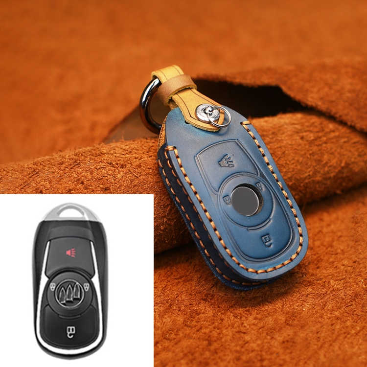 

For Buick Car Cowhide Leather Key Protective Cover Key Case, Four Keys Version (Blue)