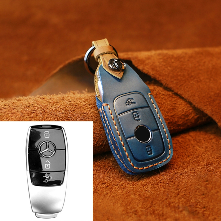 

For Mercedes-Benz New Style Car Cowhide Leather Key Protective Cover Key Case (Blue)
