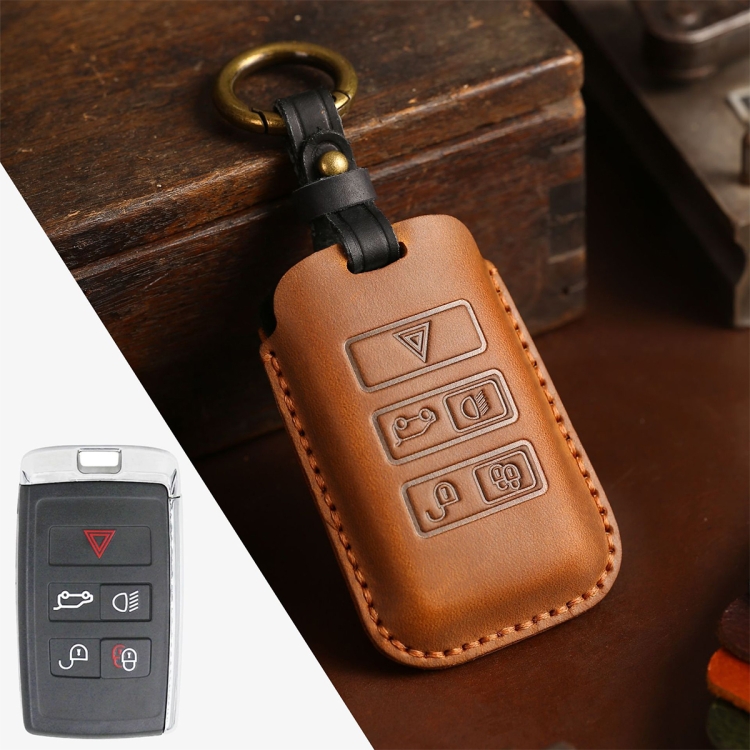 

For Land Rover Car Cowhide Leather Key Protective Cover Key Case (Brown)