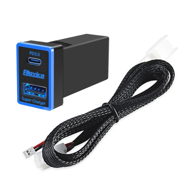 

For Toyota 2009-2019 60W USB-A+Type-C Car Smart Phone PD Fast Charger