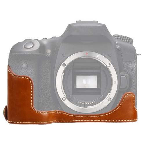 

1/4 inch Thread PU Leather Camera Half Case Base for Canon EOS 90D (Brown)