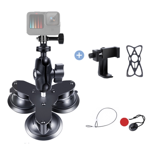 

Triangle Suction Cup Mount Holder with Tripod Adapter & Screw & Phone Clamp & Anti-lost Silicone Net for GoPro HERO10 Black / HERO9 Black / HERO8 Black / HERO7 /6 /5, DJI Osmo Action, Insta360 One R and Other Action Cameras, Smartphones(Black)