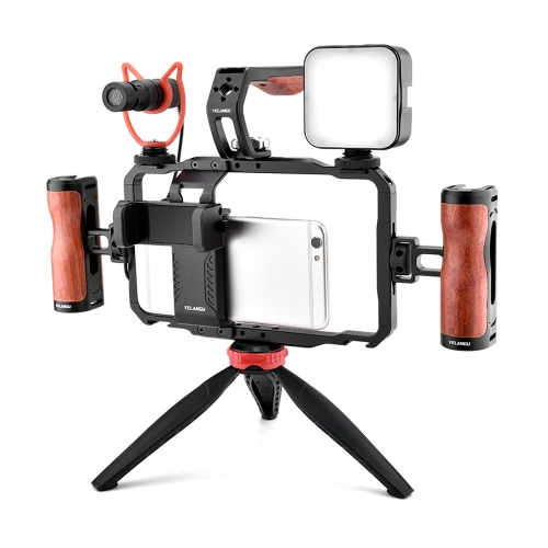 

YELANGU LW-B01A01 Vlogging Live Broadcast LED Selfie Light Mic Smartphone Video Rig Handles Stabilizer Kits