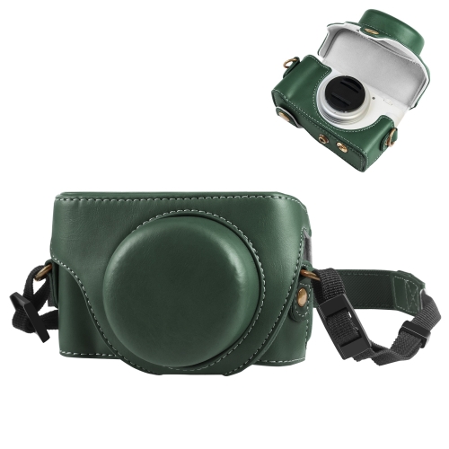 

For Sony ZV-1F Vlog Camera Full Body Leather Camera Case Bag with Strap (Green)