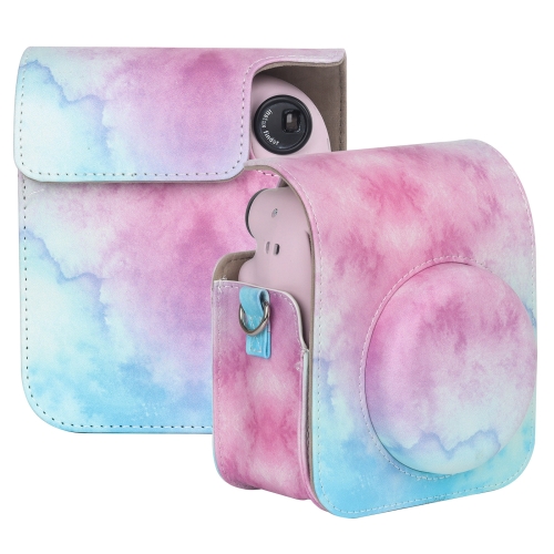 

For FUJIFILM instax mini 12 Painted Full Body Leather Case Camera Bag with Strap(Blue Pink)(Black)