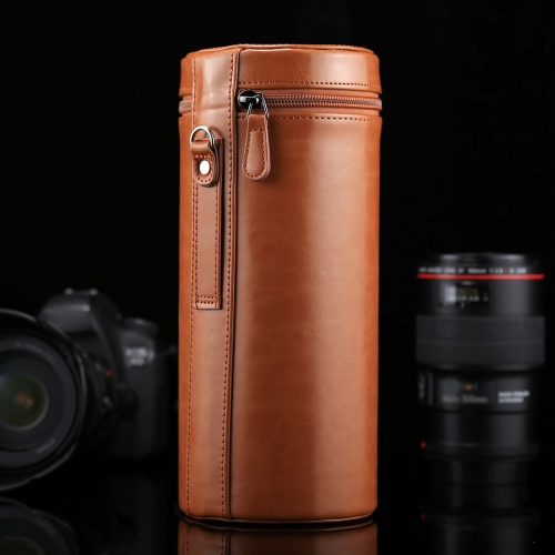 Color : Brown 13x9x9cm Premium Quality Medium Lens Case Zippered PU Leather Pouch Box for DSLR Camera Lens Size 