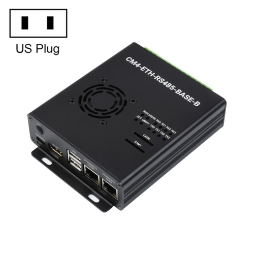 Waveshare Dual ETH Mini-Computer for Raspberry Pi CM4, Gigabit Ethernet, 4CH Isolated RS485(US Plug)