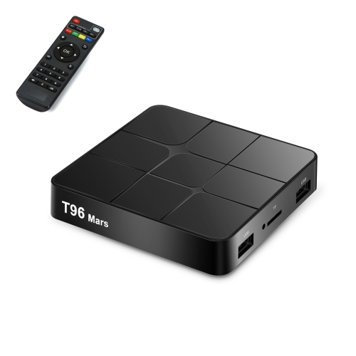 Caixa de TV inteligente T96 Mars 4K HD com controle remoto, Android 7.1.2, S905W Quad-Core 64 bits ARM Cortex-A53, 1 GB + 8 GB, cartão TF com suporte, HDMI, LAN, AV, WiFi (preto)