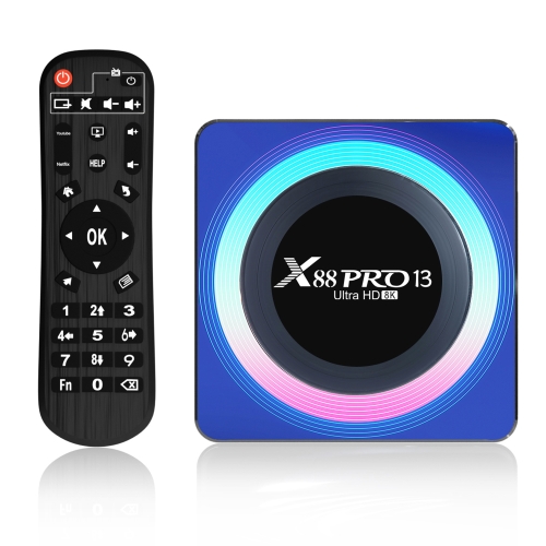 Caixa de TV inteligente Acrílico X88 Pro 13 8K Ultra HD Android 13.0 com controle remoto, RK3528 Quad-Core, 4G+64GB (Plug UE)