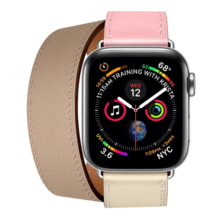 Two Color Double Loop Leather Wrist Strap Watch Band for Apple