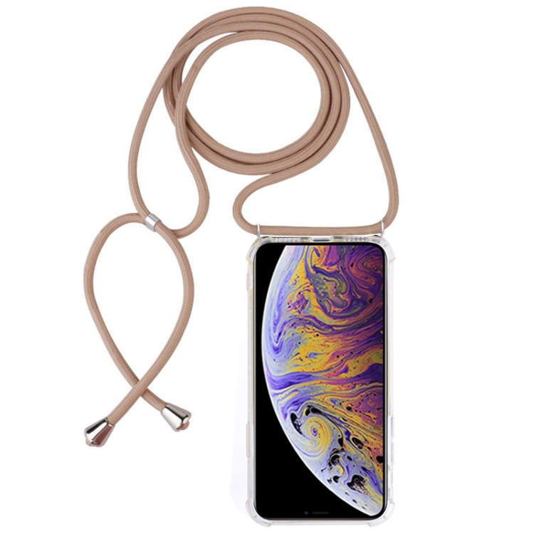 

Four-Corner Anti-Fall Transparent TPU Mobile Phone Case With Lanyard for iPhone XS Max(Beige)