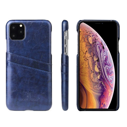 

For iPhone 11 Fierre Shann Retro Oil Wax Texture PU Leather Case with Card Slots (Blue)