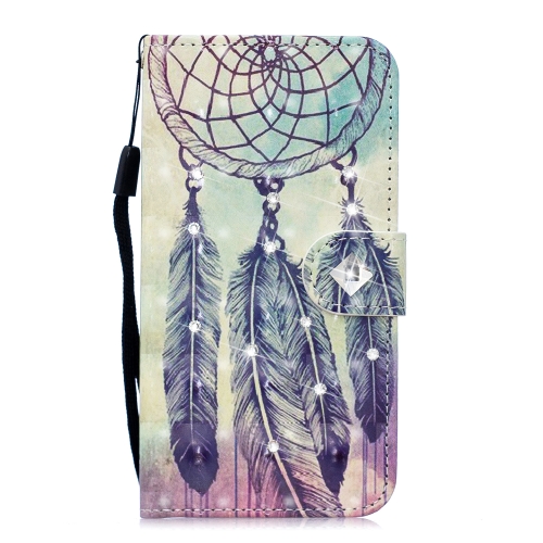 

3D Diamond Encrusted Painting Pattern Coloured Drawing Horizontal Flip PU Leather Case with Holder & Card Slots & Wallet For Huawei P30 Lite(Feather Wind Chime)