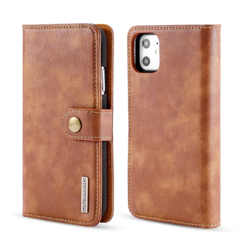 

For iPhone 11 DG.MING Crazy Horse Texture Flip Detachable Magnetic Leather Case with Holder & Card Slots & Wallet (Brown)