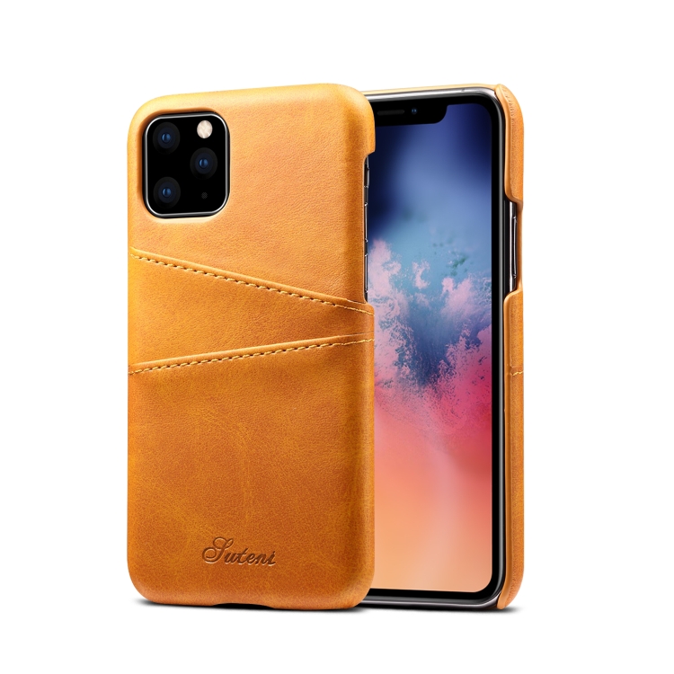 

Suteni Calf Texture Back Cover Protective Case with Card Slots for iPhone 11 Pro(Khaki)
