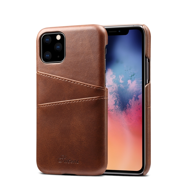 

Suteni Calf Texture Back Cover Protective Case with Card Slots for iPhone 11(Brown)