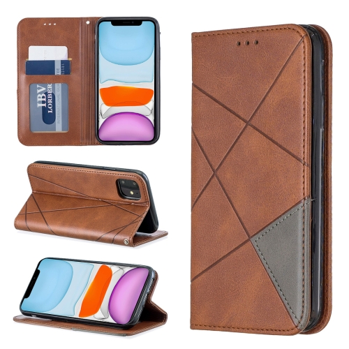 

For iPhone 11 Rhombus Texture Horizontal Flip Magnetic Leather Case with Holder & Card Slots & Wallet (Brown)