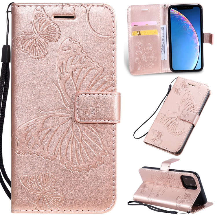 

Pressed Printing Butterfly Pattern Horizontal Flip PU Leather Case with Holder & Card Slots & Wallet & Lanyard For iPhone 11 Pro(Rose Gold)