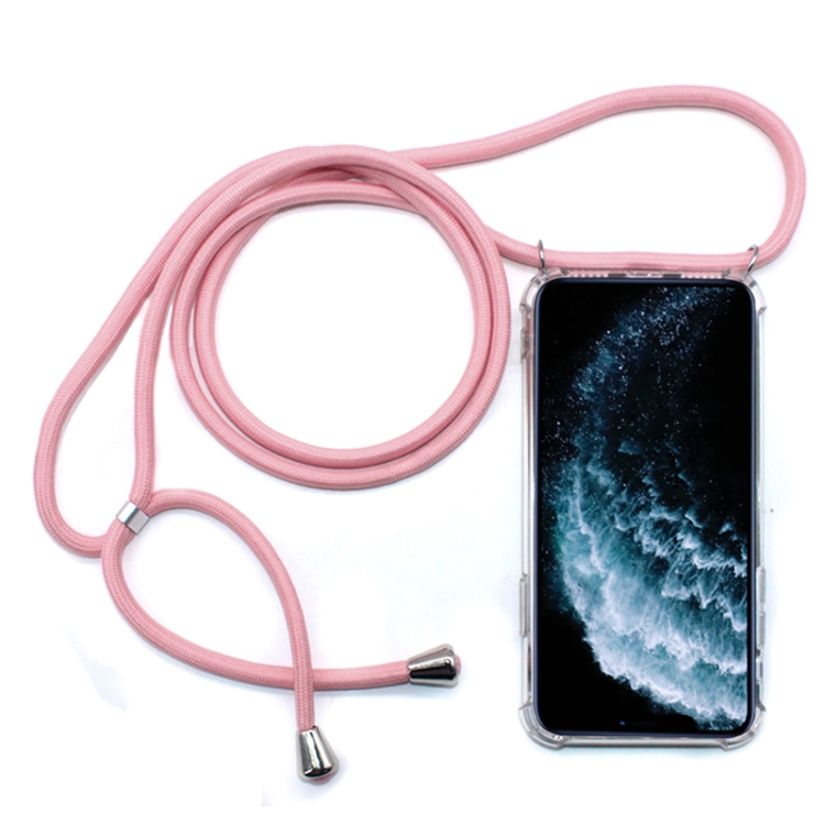 

Four-Corner Anti-Fall Trasparent TPU Mobile Phone Case With Lanyard for iPhone 11 Pro Max(Pink)
