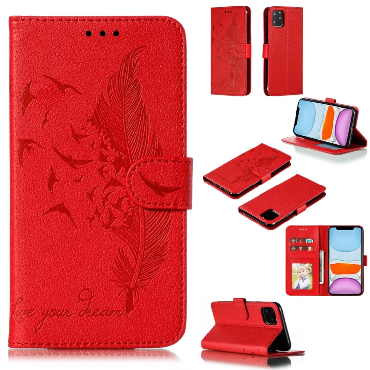

Feather Pattern Litchi Texture Horizontal Flip Leather Case with Wallet & Holder & Card Slots For iPhone 11(Red)