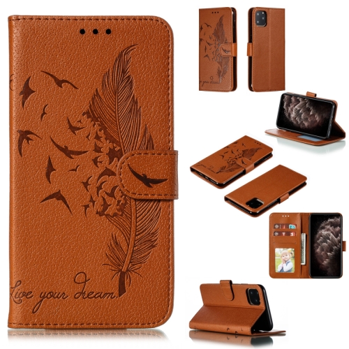 

Feather Pattern Litchi Texture Horizontal Flip Leather Case with Wallet & Holder & Card Slots For iPhone 11 Pro Max(Brown)