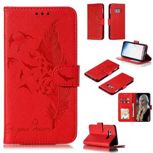 

Feather Pattern Litchi Texture Horizontal Flip Leather Case with Wallet & Holder & Card Slots For Galaxy S10e(Red)
