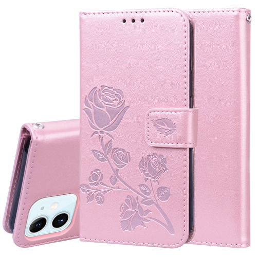 

For iPhone 12 Rose Embossed Horizontal Flip PU Leather Case with Holder & Card Slots & Wallet(Rose Red)