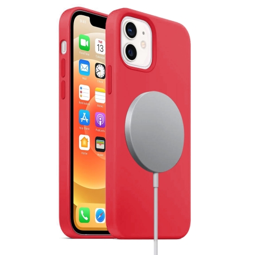 For iPhone 12 mini Magnetic Liquid Silicone Full Coverage Shockproof Magsafe Case with Magsafe Charging Magnet (Red) чехол peak design everyday with loop для iphone 14 pro max серый m lc bc ch 1